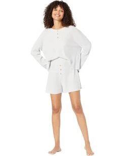 Eberjey Cozy Waffle - Henley Long Sleeve Short PJ Set