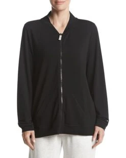 HUE Women's Solid French Terry Long Sleeve Zip Front Lounge Jacket