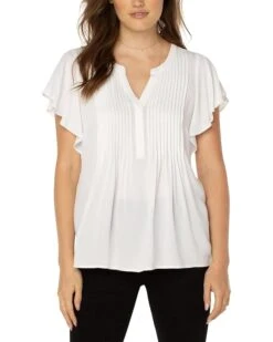 Liverpool Flutter Sleeve Popover Blouse With Pin Tuck