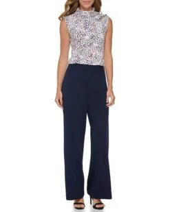 DKNY Sleeveless Ruched Mock With Hardware Detail