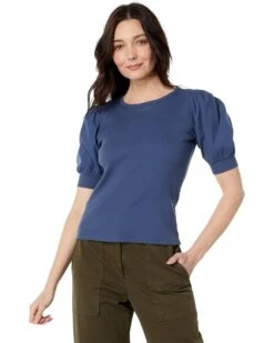 Bobi Los Angeles Crew Neck Tee With Poplin Puff Sleeve