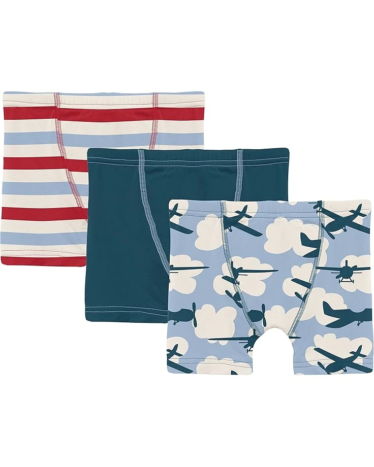 Kickee Pants Kids Print Boxer Briefs Set Of 3 (Big Kids) 3 Kickee Pants Kids Print Boxer Briefs Set Of 3 (Big Kids)