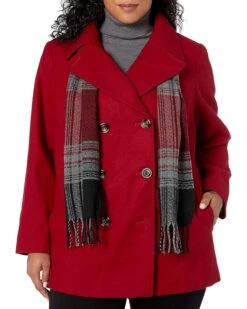 London Fog Women's Double Breasted Peacoat With Scarf