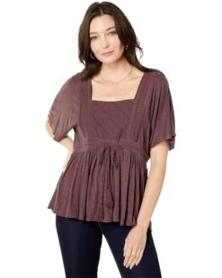Lucky Brand Embroidered Square Neck Top