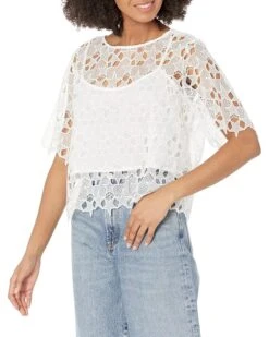7 For All Mankind Lace Boxy Short Sleeve Top