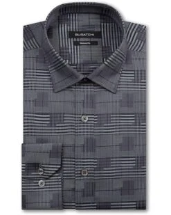 BUGATCHI Men's Long Sleeve Point Collar Classic Woven